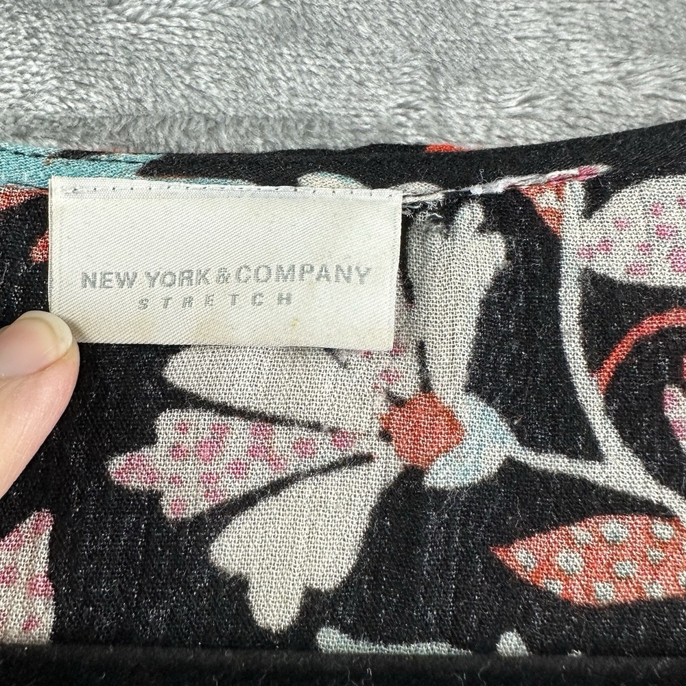 New York & Company Maxi Dress Women's M / L Black w/ Orange Blue Floral Print - Picture 2 of 10
